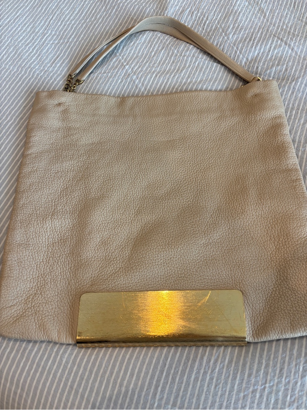 Jimmy Choi Beige Leather Shoulder Bag with Gold Accept
